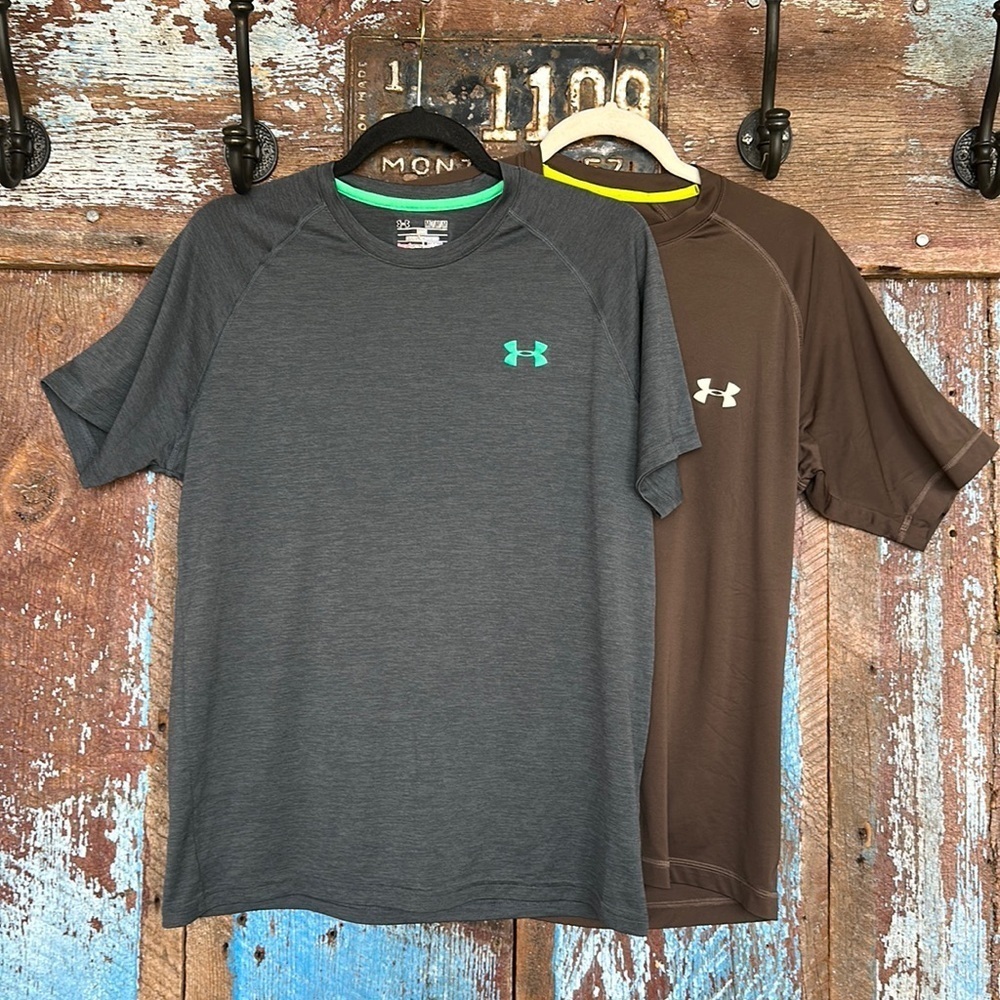 Under Armour Men’s Heat Gear Gray Brown Tee Set of 2 - Size Medium